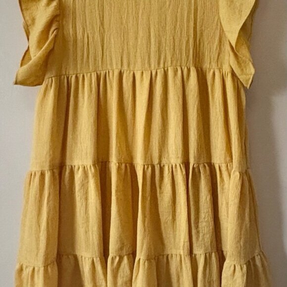 Vici| Summery Yellow Tiered Ruffle Babydoll Cap Sleeve Lined Mini Dress Sz M - Picture 3 of 6